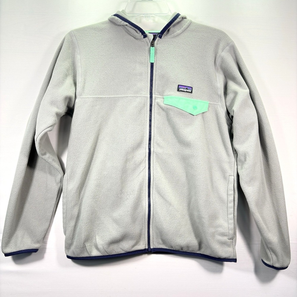 Patagonia kids gray/blue fleece jacket Activewear outdoors warm XL (14)